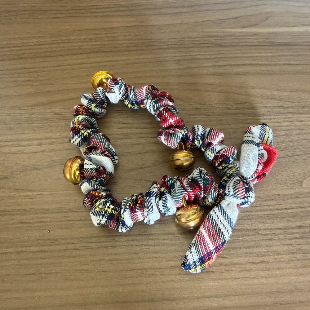 Mud Pie Plaid Holiday Bells Pet Collar
